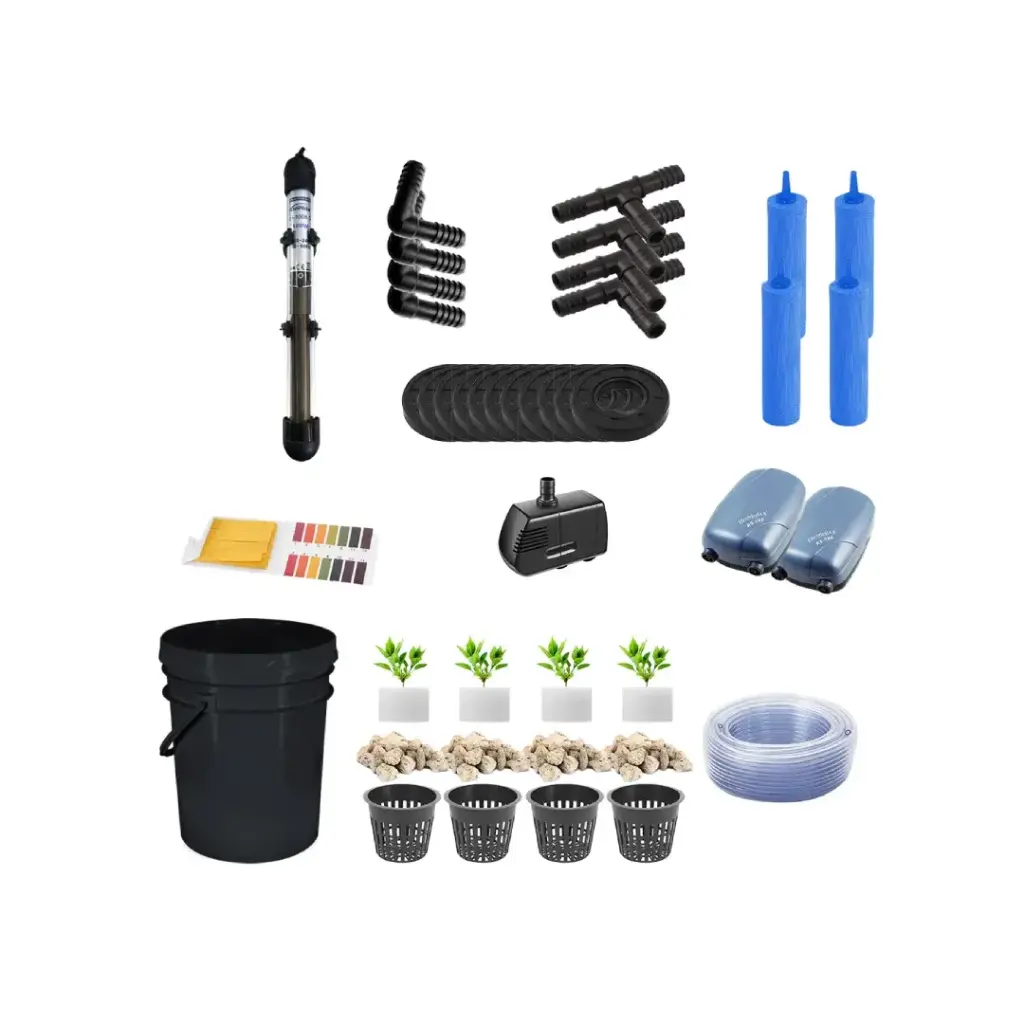 Grow Pot RDWC 16L Kit Sistema hidropônico de 5 baldes com bombas de ar, vasos de rede e reservatório de água (1/2")