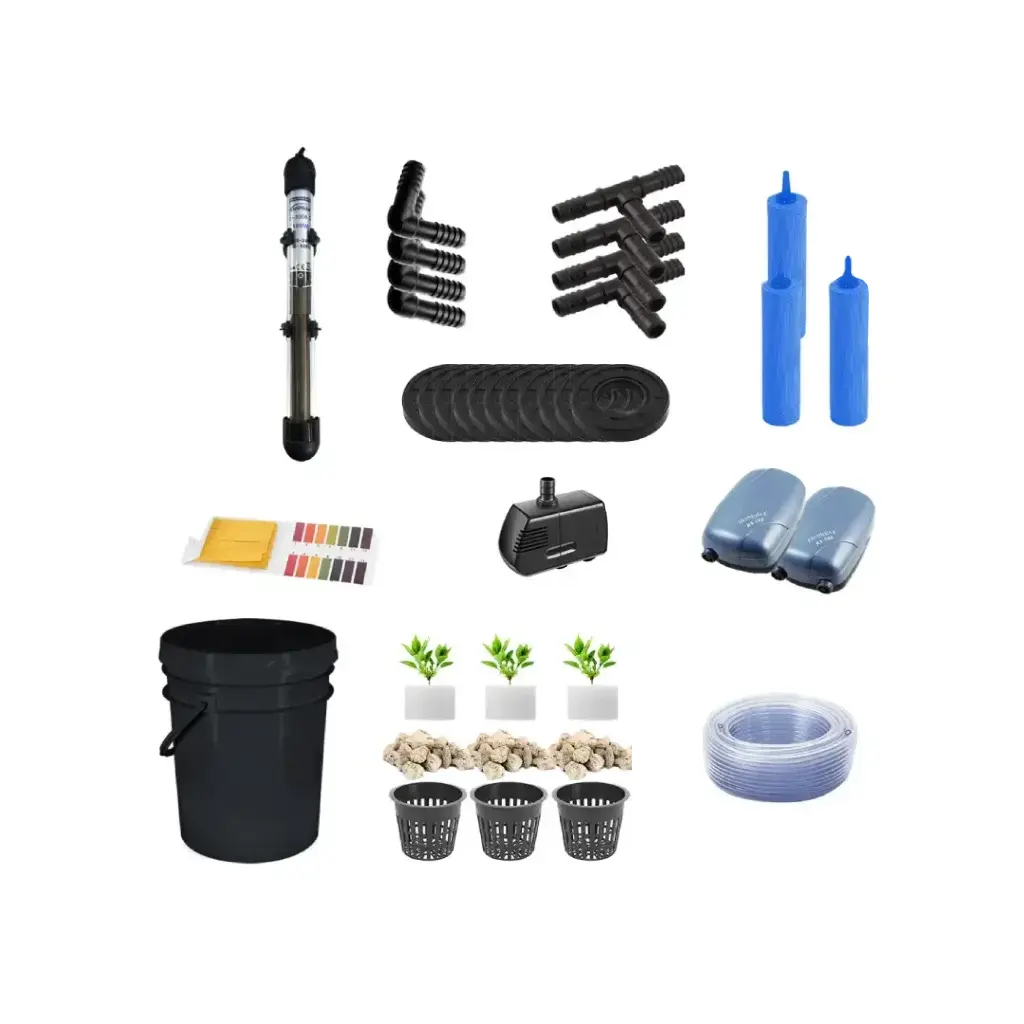Grow Pot RDWC 16L Kit Sistema hidropônico de 4 baldes com bombas de ar, vasos de rede e reservatório de água (1/2")