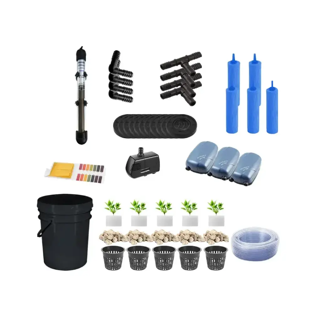 Grow Pot RDWC 20L Kit Sistema hidropônico de 6 baldes com bombas de ar, potes mesh e reservatório de água (1/2")