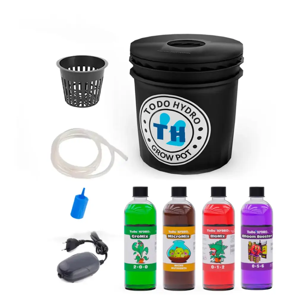 Grow Pot Econômico - Kit hidropônico DWC com bomba de ar, nutrientes e muito mais (Reservatorio 16 Litros)