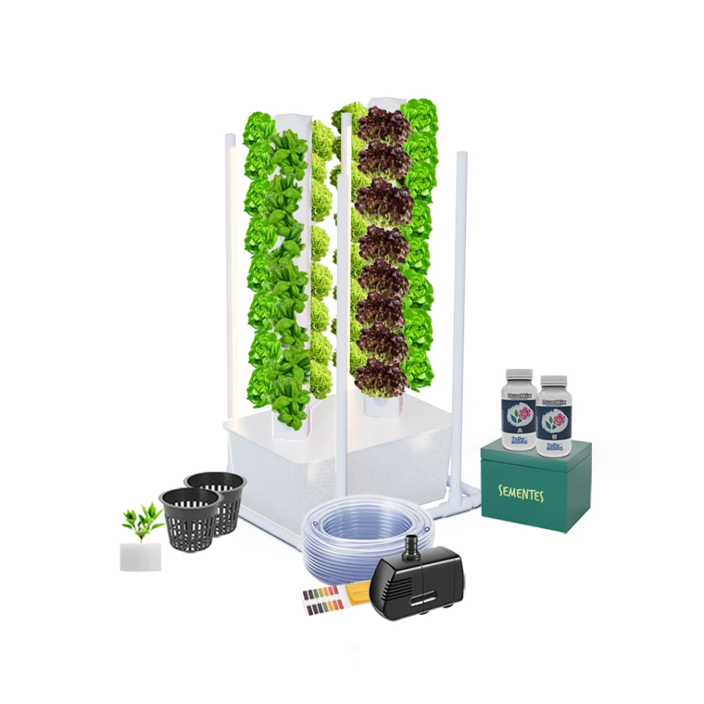 Kit Hidropônico N17 Sistema Torre para 76 Plantas, Jardim Completo com Nutrientes, Sementes e Acessórios