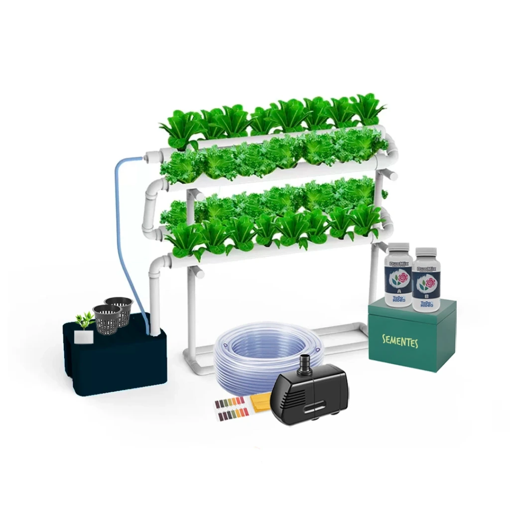 Kit Hidropônico N2 Sistema NFT para 32 Plantas, Jardim Completo com Nutrientes, Sementes e Acessórios