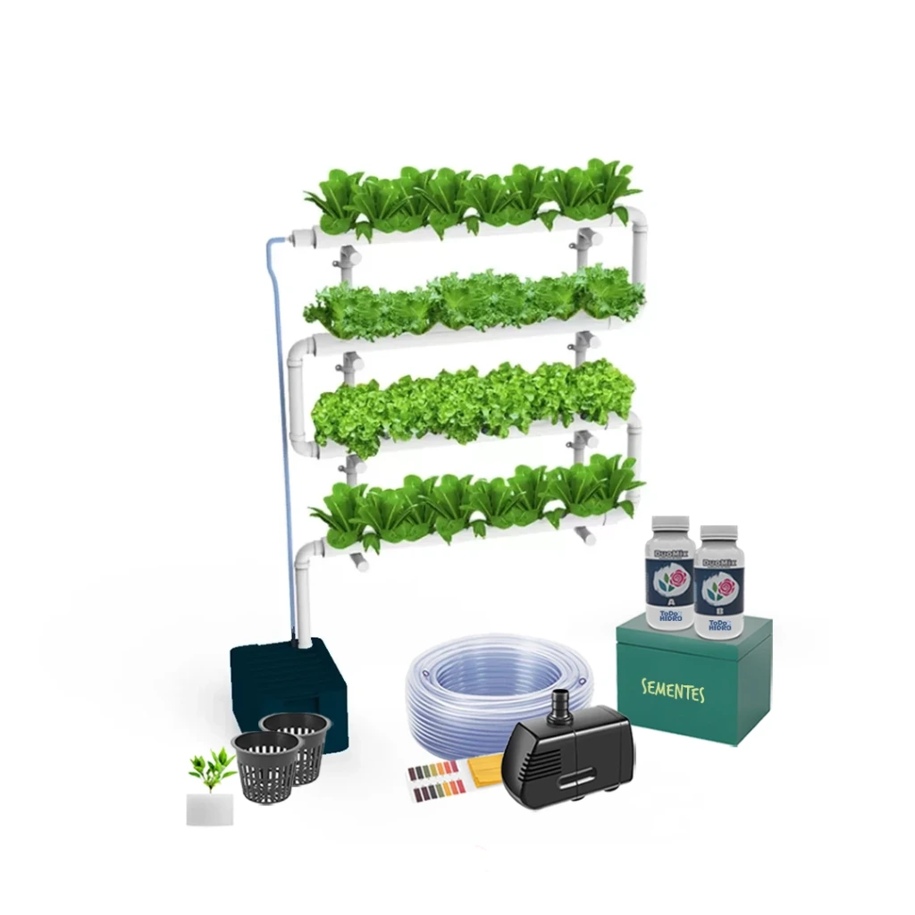[KIT-00136] Kit Hidropônico N5 (Pared) Sistema NFT para 32 Plantas, Jardim Completo com Nutrientes, Sementes e Acessórios