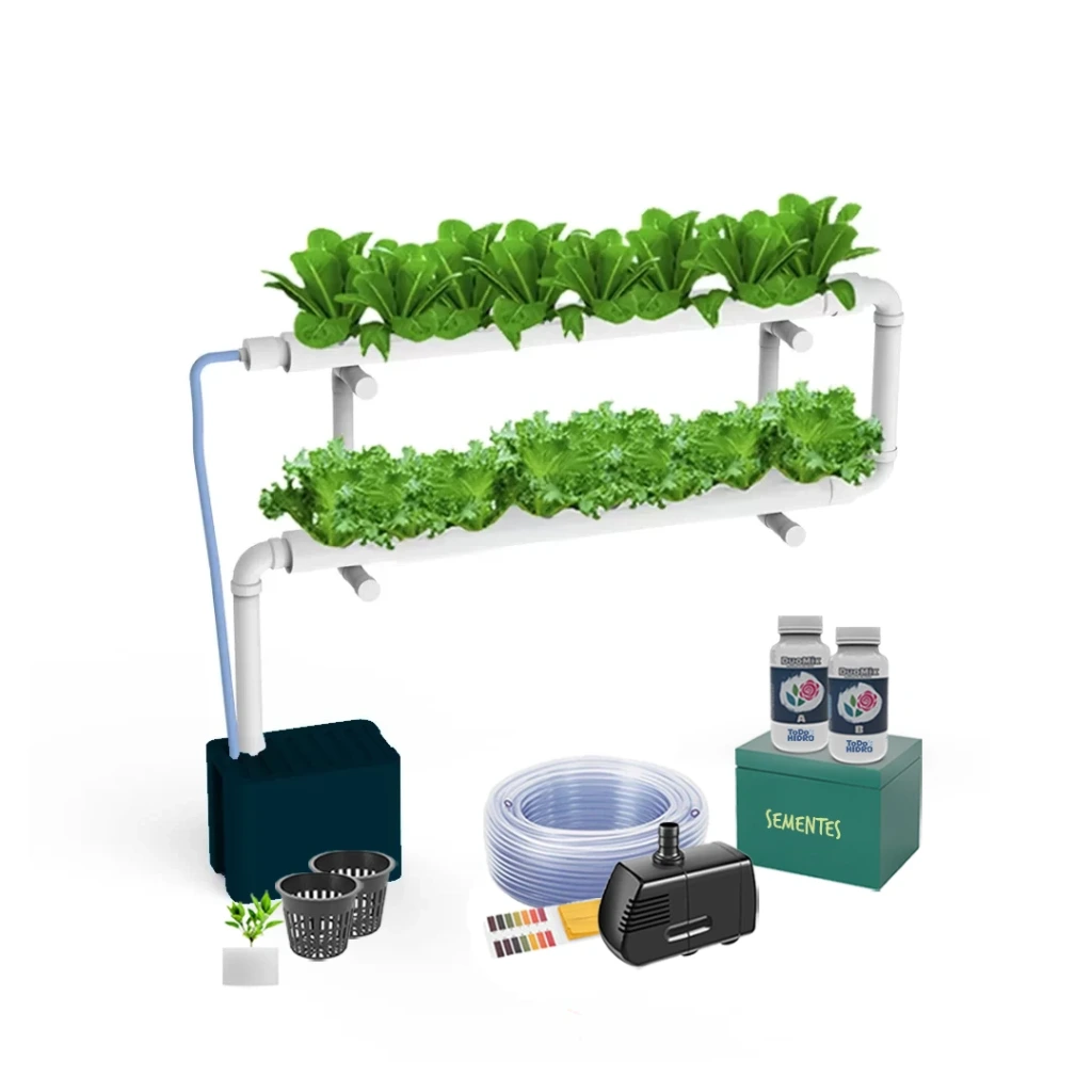 Kit Hidropônico N5A (Pared) Sistema NFT para 16 Plantas, Jardim Completo com Nutrientes, Sementes e Acessórios