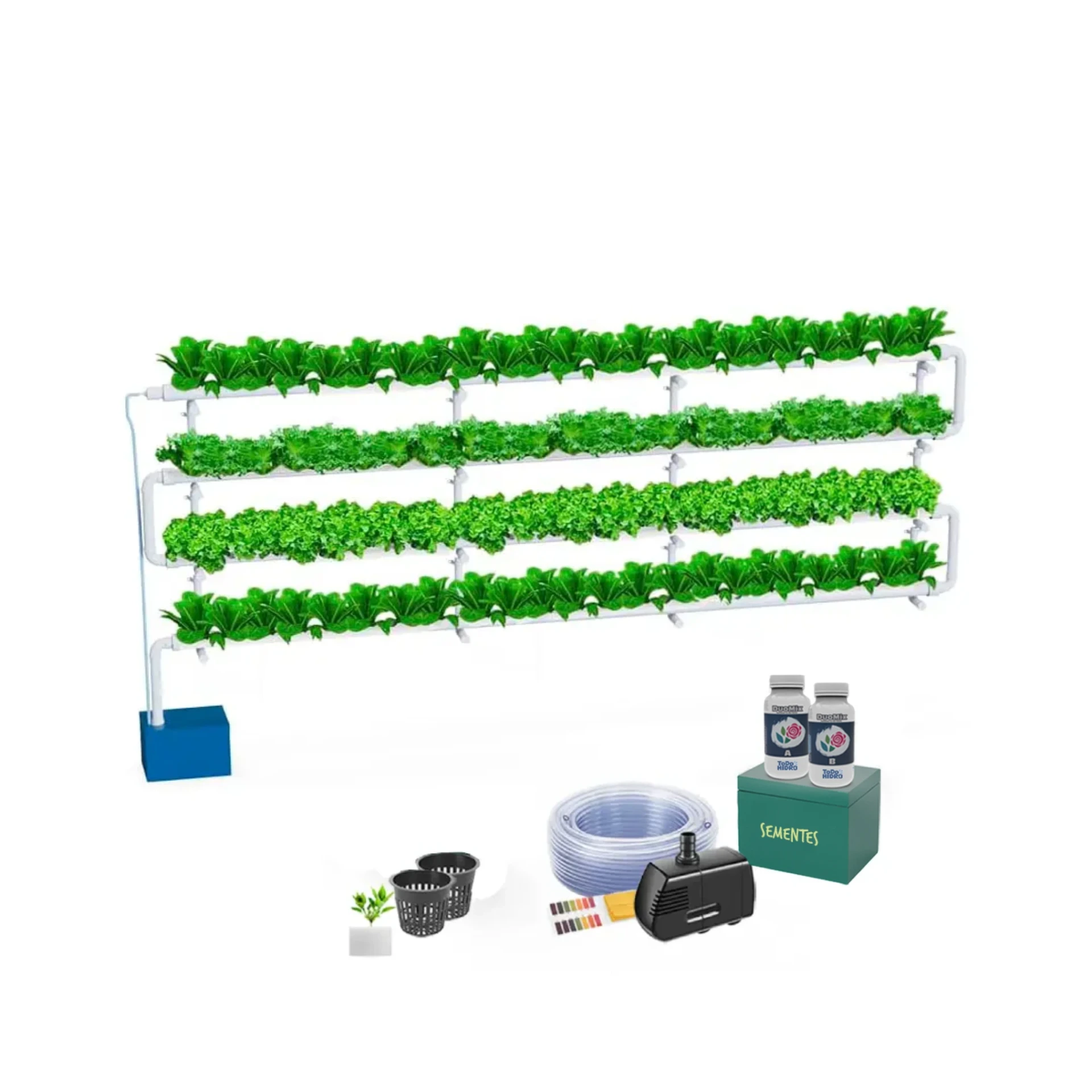Kit Hidropônico N5P (Pared) Sistema NFT para 96 Plantas, Jardim Completo com Nutrientes, Sementes e Acessórios
