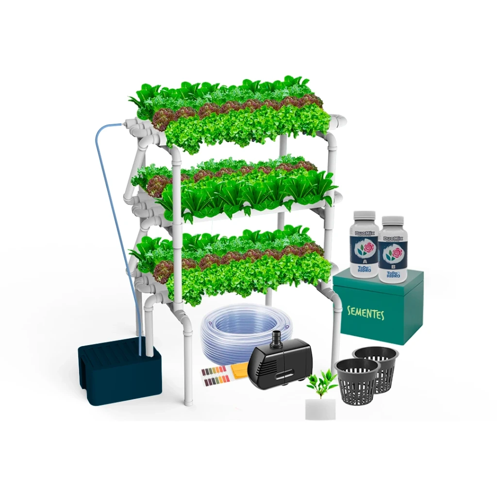 Kit Hidropônico N8 Sistema NFT para 96 Plantas, Jardim Completo com Nutrientes, Sementes e Acessórios