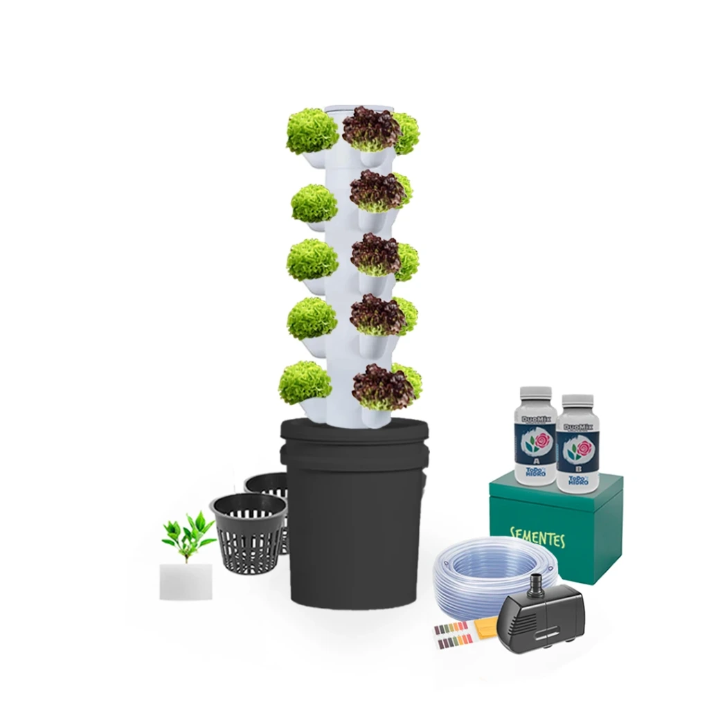 Kit Hidropônico N6 Sistema Torre para 20 Plantas, Jardim Completo com Nutrientes, Sementes e Acessórios