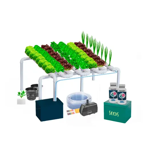 [KITWNUTRN15] Kit hidropônico N15 NFT System para 64 plantas, jardim interno completo com nutrientes, sementes e acessórios